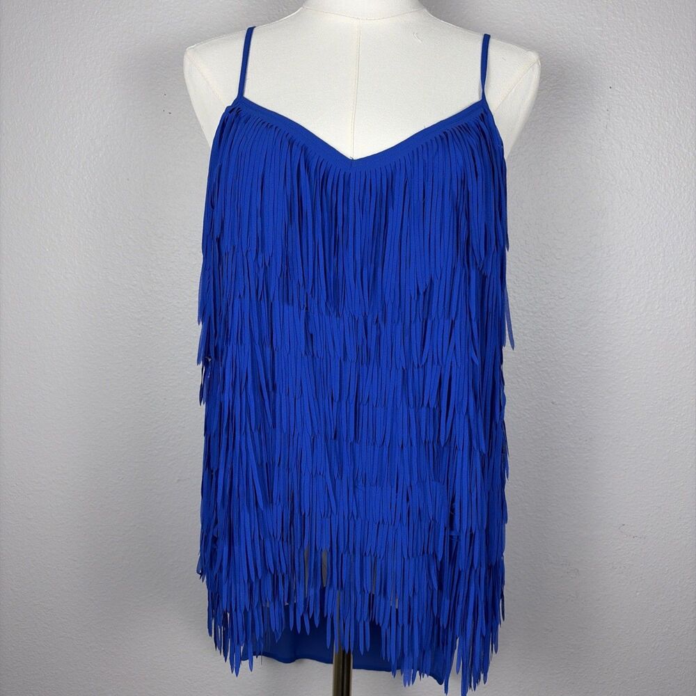 Naked Zebra Blue Fringe Sleeveless Cami Top Medium Festival Western Boho Date